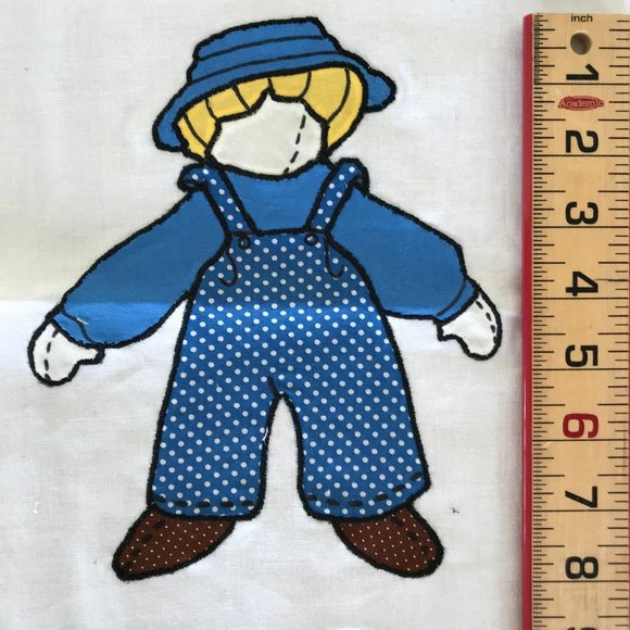 2 Polka Dot Overall Child Embroidered 8" Fabric Applique Panels - Picture 3 of 4